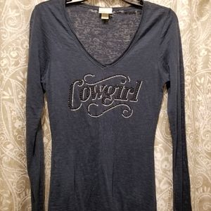 Navy burnout Cowgirl Tee